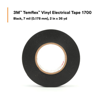 3M Temflex Vinyl Electrical Tape 1700, 2 in x 36 yd, Black