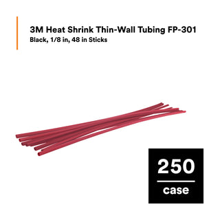 3M Heat Shrink Thin-Wall Tubing FP-301-1/8-48"-Red-250 Pcs, 48 inLength sticks