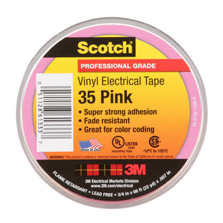 Scotch® Vinyl Color Coding Electrical Tape 35, 3/4 in x 66 ft, Pink