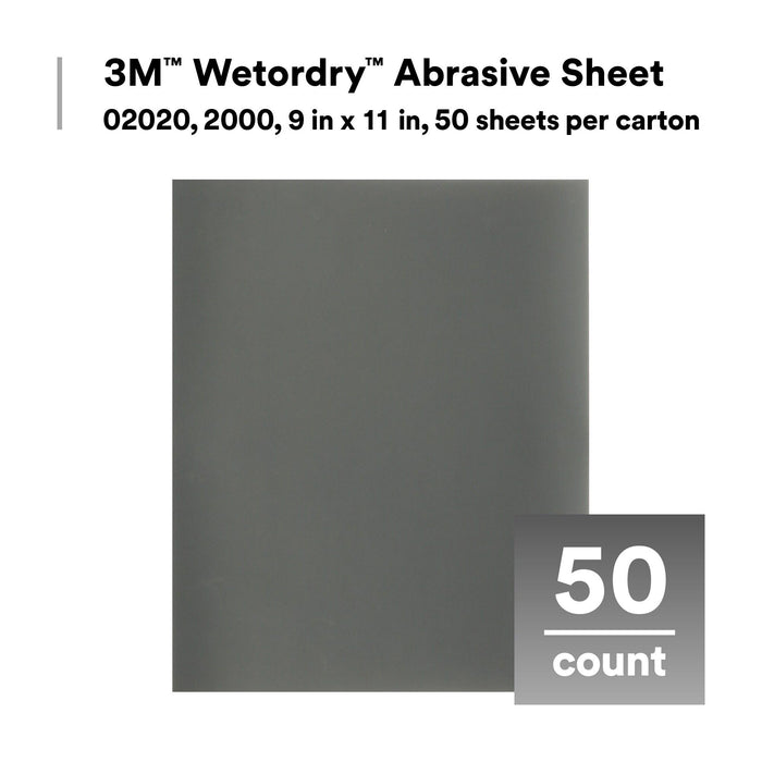 3M Wetordry Abrasive Sheet, 02020, 2000, 9 in x 11 in, 50 sheets per
carton