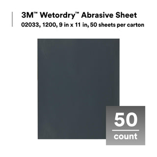 3M Wetordry Abrasive Sheet 401Q, 02033, 1200, 9 in x 11 in, 50 sheets
per carton