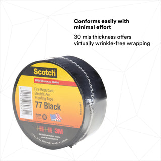 Scotch® Fire-Retardant Electric Arc Proofing Tape 77, 1-1/2 in x 20 ft,Black