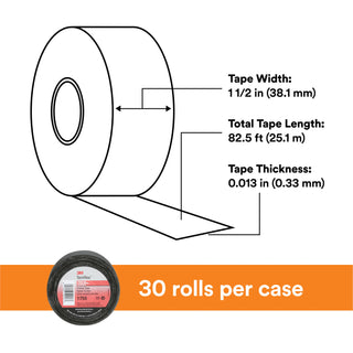 3M Temflex Cotton Friction Tape 1755, 1-1/2 in x 82-1/2 ft, Black