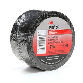 3M Temflex Cotton Friction Tape 1755, 2 in x 60 ft, Black