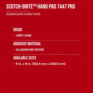 Scotch-Brite Hand Pad 7447 Pro, PO-HP, A/O Very Fine, Maroon, 6 in x 9 in