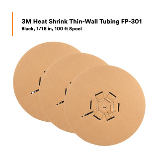 3M Heat Shrink Thin-Wall Tubing FP-301-1/16-Black-100', 100 ft Lengthspool