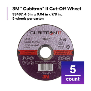 3M Cubitron II Cut-Off Wheel, 33467, 4.5 in x 0.04 in x 7/8 in, 5 per
pack