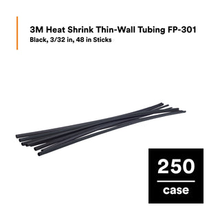 3M Heat Shrink Thin-Wall Tubing FP-301-3/32-48"-Black-250 Pcs