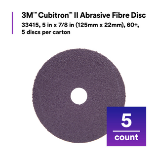 3M Cubitron II Abrasive Fibre Disc, 33415, 5 in x 7/8 in (125mm x
22mm), 60+