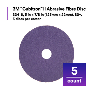 3M Cubitron II Abrasive Fibre Disc, 33416, 5 in X7/8 in (125mm X
22mm), 80+