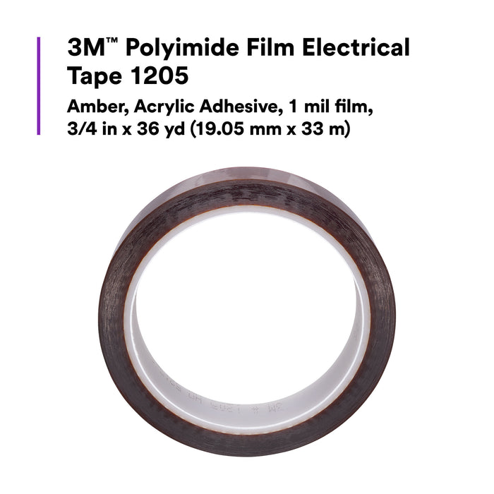 3M Polyimide Film Electrical Tape 1205, Amber, Acrylic Adhesive, 1 milfilm