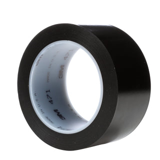 3M Vinyl Tape 471, Black, 2 in x 36 yd, 5.2 mil, 5.2 mil, 24 Roll/Case