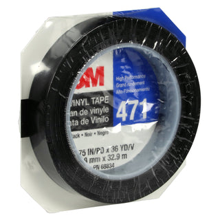 3M Vinyl Tape 471, Black, 3/4 in x 36 yd, 5.2 mil, 48 Roll/Case