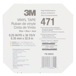 3M Vinyl Tape 471, Blue, 1/4 in x 36 yd, 5.2 mil, 144 Roll/Case