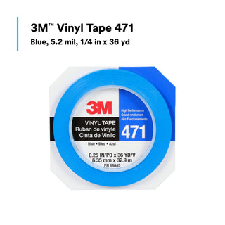 3M Vinyl Tape 471, Blue, 1/4 in x 36 yd, 5.2 mil, 144 Roll/Case