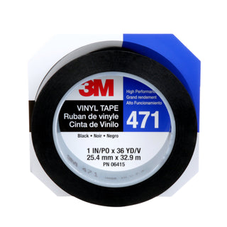 3M Vinyl Tape 471, Black, 1 in x 36 yd, 5.2 mil, 36 Roll/Case