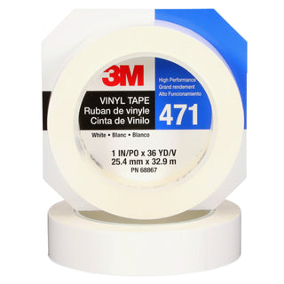 3M Vinyl Tape 471, White, 1 in x 36 yd, 5.2 mil, 36 Roll/Case