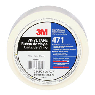 3M Vinyl Tape 471, White, 2 in x 36 yd, 5.2 mil, 24 Roll/Case