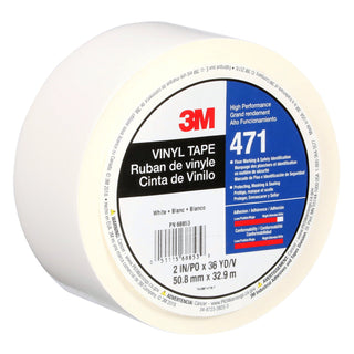 3M Vinyl Tape 471, White, 2 in x 36 yd, 5.2 mil, 24 Roll/Case