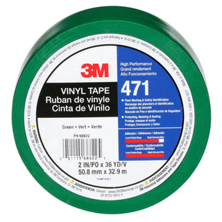 3M Vinyl Tape 471, Green, 2 in x 36 yd, 5.2 mil, 24 Roll/Case