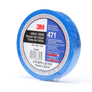 3M Vinyl Tape 471, Blue, 3/4 in x 36 yd, 5.2 mil, 48 Roll/Case