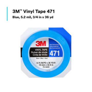 3M Vinyl Tape 471, Blue, 3/4 in x 36 yd, 5.2 mil, 48 Roll/Case