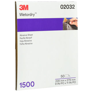 3M Wetordry Abrasive Sheet, 02032, 9 in x 11 in, 1500 grade