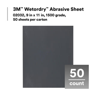 3M Wetordry Abrasive Sheet, 02032, 9 in x 11 in, 1500 grade