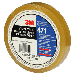 3M Vinyl Tape 471, Transparent, 3/4 in x 36 yd, 5.2 mil, 48 Roll/Case