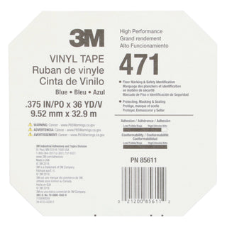 3M Vinyl Tape 471, Blue, 3/8 in x 36 yd, 5.2 mil, 96 Roll/Case