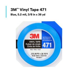 3M Vinyl Tape 471, Blue, 3/8 in x 36 yd, 5.2 mil, 96 Roll/Case