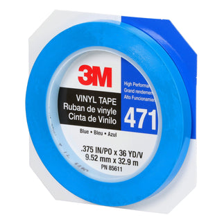 3M Vinyl Tape 471, Blue, 3/8 in x 36 yd, 5.2 mil, 96 Roll/Case