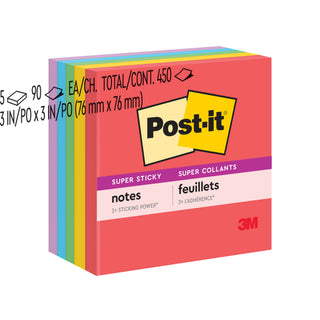 Post-it® Super Sticky Notes 654-5SSAN, 3 in x 3 in (76 mm x 76 mm)