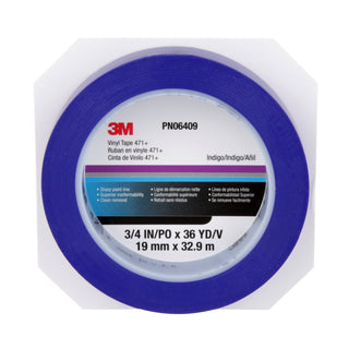 3M Vinyl Tape 471+, Indigo, 3/4 in x 36 yd, 5.3 mil, 48 Roll/Case