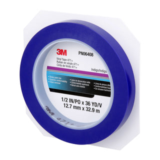 3M Vinyl Tape 471+, Indigo, 1/2 in x 36 yd, 5.3 mil, 72 rolls per case,PN6408