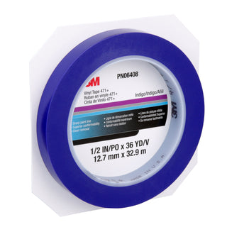 3M Vinyl Tape 471+, Indigo, 1/2 in x 36 yd, 5.3 mil, 72 rolls per case,PN6408