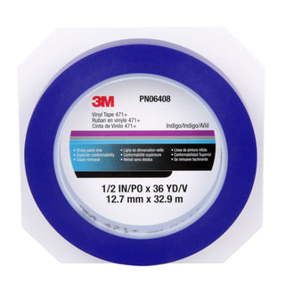 3M Vinyl Tape 471+, Indigo, 1/2 in x 36 yd, 5.3 mil, 72 rolls per case,PN6408