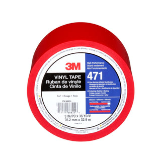 3M Vinyl Tape 471, Red, 3 in x 36 yd, 5.2 mil, 12 Roll/Case