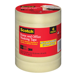 Scotch® Masking Tape 3437-6-MP, .94 in x 54.6 yd (24 mm x 50 m), 6 pack