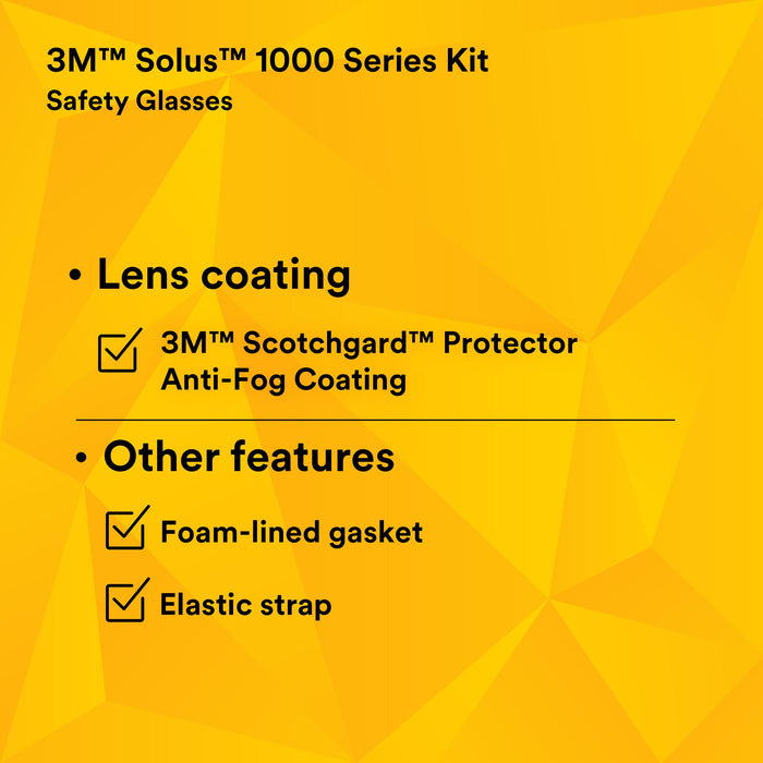 3M Solus Safety Glasses 1000-Series S1101SGAF-KT, Kit, Foam, Strap,
Black/Blue