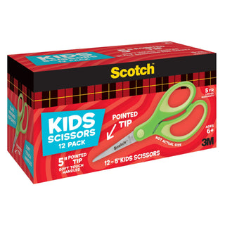 Scotch 12PK Kids Scissors 1442P-12, 5 inch, Green, Pointed