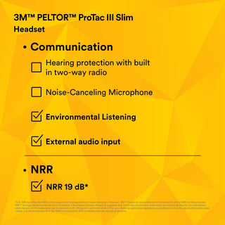 3M PELTOR ProTac III MT13H220P3E, Slim Headset, Black, Helmet Attached