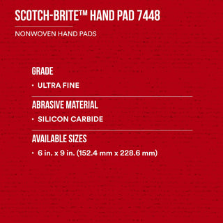 Scotch-Brite Hand Pad 7448, HP-HP, SiC Ultra Fine, Gray, 6 in x 9 in