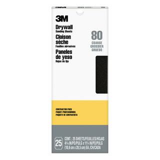 3M Drywall Sanding Sheets 99433NA, 4 3/16 in x 11 1/4 in, 80 grit, 25 shts/pk