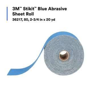 3M Stikit Blue Abrasive Sheet Roll, 36217, 80, 2-3/4 in x 20 yd