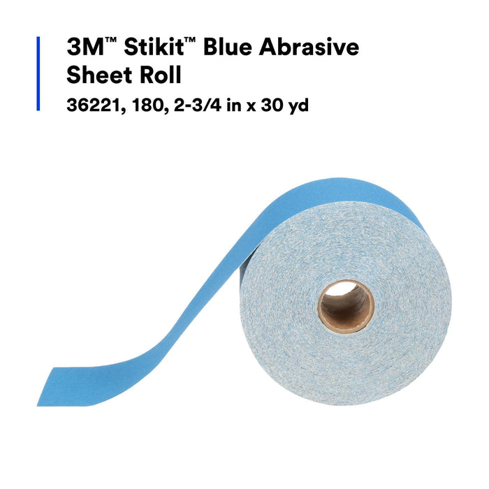 3M Stikit Blue Abrasive Sheet Roll, 36221, 180, 2-3/4 in x 30 yd