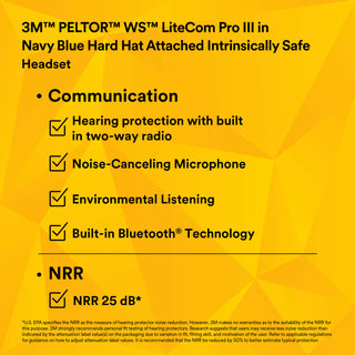 3M PELTOR WS LiteCom PRO III Headset - Hard Hat Attached -Intrinsically Safe -