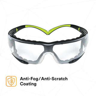 3M SecureFit Safety Glasses SF401AF-FM, Foam, Clear Anti-fog Lens