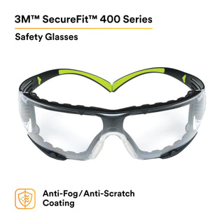 3M SecureFit Safety Glasses SF401AF-FM, Foam, Clear Anti-fog Lens