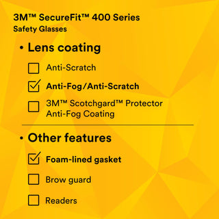 3M SecureFit Protective Eyewear SF402AF-FM, Foam, Grey Anti-fog Lens